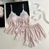 Conjunto de Pijama de Camisola de Seda para Mujer de Verano con Estampado Plateado, Cómodo Conjunto de Dos Piezas de Camisola y Shorts para Estar en Casa