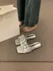 Elegantes sandalias de strass estilo francés con punta abierta y tacón grueso para mujer, perfectas para el verano de 2024, impresionantes zapatillas de tacón bajo