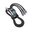 Cabo de dados para celular de carregamento rápido 100W transparente com display digital, um para três, para Huawei, Apple e Android, três em um