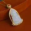 Collar de clavícula de jade Hetian con colgante de Loto Guanyin, asiento de loto, Guanyin de loto, joyería vintage con incrustaciones, directo de fábrica