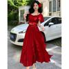 Vestido de Terno Vermelho Frutado Embriagado, Top Feminino, Saia Assimétrica Franzida Super Fada Conjunto de Duas Peças