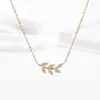 Nuevo Collar de Rama Transfronteriza, Joyería de Cadena de Hoja Bohemio de Acero Inoxidable, Popular Collar Versátil de Espiga de Trigo con Incrustaciones de Diamante