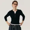 Suéter de punto de lana NANCYLI, diseño de dos piezas falsas, corte ajustado, top de cuello redondo, suéter de capa base para mujer