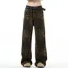 Jeans de Pierna Recta con Estampado de Leopardo Retro Americano para Hombres y Mujeres High Street Original Nuevo Estilo Sueltos Vintage Casual
