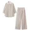 AliExpress Cross-Border Mais Vendido 2026 Primavera Novo Conjunto Feminino Solto Casual Elegante Estampado Listrado