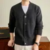 Cardigã de tricô masculino, suéter de manga curta casual para o trabalho, cor sólida, design simples, adequado para primavera e outono
