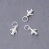 Nuevo plata lisa chapada en plata S925, colgante de avión pequeño pulido, charm lindo de avión de aviación, material para pulsera DIY