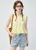 Top de Verano Sin Mangas con Cuello Redondo y Borde de Volantes, Estilo Francés Suave Nanyou, Dobladillo de Encaje Hueco, Camisa con Textura Plisada