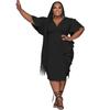 N7870 Temperamento de estilo urbano transfronterizo europeo y americano para mujer, vestido sexy de talla grande de color sólido con cuello en V y volantes ajustado
