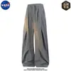Pantalones Casuales Largos de Alta Calidad para Hombre Co-Branded NASA, Estilo Americano Retro Rectos Sueltos, Primavera y Verano