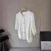 E Home Retrô Estilo Chanel Linho Algodão Macio Tridimensional Gola Redonda Manga Curta Cor Sólida Cardigan de Tricô Top para Mulheres Verão Y0504K