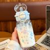 Taza de Plástico Linda de Doble Tapa para Beber Doble Estudiante de Aspecto Sofisticado Vaso de Agua con Pajita de Dibujos Animados Vaso Práctico Regalo de Verano Vaso de Agua