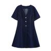Estilo Europeu e Americano Transfronteiriço Aliexpress Exportação Roupas Femininas Zr Ponto Novo Gola Quadrada Estampado Jeans Mini Vestido