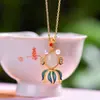 Jade Hetian Natural Huevo de Jade Blanco Colgante de Pez Dorado Plata S925 Chapado en Oro Collar para Mujer Linlang Cada Año
