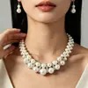 Comércio Exterior Transfronteiriço Mais Vendido Colar Clavícula Pérola Imitação Conjunto de Brincos Colar de Pérolas para Noiva Acessórios Exagerados de Nicho