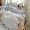 Juego de ropa de cama de cuatro piezas de gasa de doble capa 100% algodón Clase A, estilo ins fresco y simple, sábanas y funda de edredón de algodón puro para dormir sin ropa, juego de tres piezas para dormitorios estudiantiles