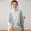 Suéter Feminino de Cashmere Puro Novo Outono e Inverno Falso Duas Peças Gola Alta Cardigan Peça Externa Tricô Malha Tricô de Manga Longa Slim e Versátil