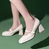 Hebilla de cinturón nueva boca poco profunda punta cuadrada zapatos de mujer para primavera y otoño tacón alto grueso zapatos de un solo color 33-48 zapatos de comercio exterior