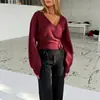 Tienda independiente de eBay: Ropa de mujer para primavera/otoño, estilo europeo y americano, top adelgazante, cárdigan de punto de manga larga a la moda, suéter de punto versátil de color liso con cuello en V