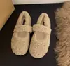 Zapatos de mujer, suaves y elegantes, con punta redonda, una sola tira y forro de piel de oveja, adecuados para otoño e invierno, de suela plana, cálidos y cómodos para mujeres embarazadas.