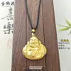 Tienda de Oro Mismo Estilo Alta Retención de Color Arena Dorada Colgante Hueco de Buda con Carácter "Fu", Estatua de Buda Chapada en Cobre Dorado Accesorios DIY Venta al por Mayor