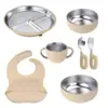 Ventas Directas de Fábrica Acero Inoxidable Silicona Vajilla Infantil Plato de Cena de Silicona Bol Tenedor Cuchara Babero Vajilla Set de Vajilla para Bebé
