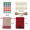 Conjunto de Sacolas de Presente de Linho para o Natal Calendário Contagem Regressiva Bolsa Pendurada Conjunto de Bolsos com Cordão de Linho para o Natal Atacado