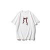 Camiseta feminina estampada com laço simples retrô europeia e americana, mais vendida internacionalmente, de verão, solta, gola redonda, algodão puro, manga curta