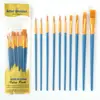 Venta al por mayor de fábrica diez trajes de pinceles de lana de nylon mango de plástico pincel de aceite pincel de arte pincel para pintura acuarela gouache