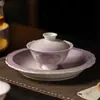 Cortina de Contas Pintada à Mão Xícara de Chá de Cerâmica Rosa Gradiente Roxo Fosco Tigela de Chá em Forma de Flor para Mulheres Conjunto de Chá Kung Fu