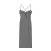 Moda Feminina Nova de Verão Moda Transfronteiriça Europeia e Americana Versátil Vestido Midi Xadrez com Suspensório Decotado nas Costas