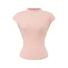 Envío Directo de Fábrica, Nueva Camiseta de Estilo Europeo y Americano, Cuello Semi-Alto de Puro Deseo, Manga Corta, Corte Ajustado, Top Corto Elástico para Mujer