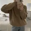 Suéter Retro de Solapa con Media Cremallera para Mujer, Ropa Exterior Holgada, Diseño Otoño e Invierno, Color Sólido, Combinable, Suave y Sedoso, Top Suéter