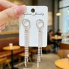 Pendientes de Borla Circulares Geométricos Completamente Diamantados Super Brillantes para Mujer, Elegantes Pendientes Largos Plateados Que Te Hacen Ver Más Delgada, Pendientes Versátiles al por Mayor