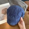 Chapéu de verão novo estilo americano retrô jeans para mulheres, rosto velho lavado, pequeno chapéu de jornaleiro, boina octogonal
