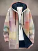 2025 Cardigan Casual con Cremallera y Capucha para Hombre con Patrón Multicolor de Algodón Chaqueta con Forro Gris DIY