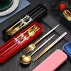Acero Inoxidable Vajilla Portátil Tenedor Cuchara Palillos Portugueses Juego para Estudiante al Aire Libre Caja de Regalo Juego de Tres Piezas