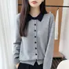 Suéter de lã 100% pura com gola boneca em cor contrastante para mulheres, novo estilo 2026, tricô elegante de lapela pequena, suéter de base