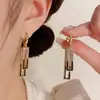 Pendientes Rectangulares de Doble Capa Incrustados de Diamantes, Pendientes de Estilo Nuevo, Lujo Ligero, Efecto Adelgazante, Pendientes de Moda y Elegantes, Diseño Geométrico
