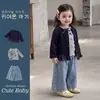 Casaco infantil, conjunto para meninas, top da moda para bebê menina de outono, conjunto de três peças com jeans, roupas de outono para menininha