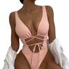 Traje de baño Nuevo Estilo Europeo y Americano 2026, de una Pieza con Atar Sexy Calado Bikini, en Stock, Alta Elasticidad, Duradero