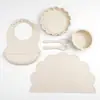 Novos Babadores de Silicone de Grau Alimentício para Bebê, Conjunto com Tema de Leão, Conjunto de Utensílios de Mesa de Silicone para Crianças com 6 Peças: Tigela, Colher e Garfo