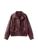 Moda Femenina 2026 Transfronteriza Vintage Estilo Motociclista Piel Sintética Manga Larga Cuello Alto Correa Corta Chaqueta