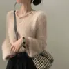 Em estoque outono e inverno coreano ins gola V macio e aconchegante solto casual de manga longa curto suéter para mulheres