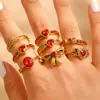 Anillo de combinación de flor de perla barroca transfronteriza europea y americana para mujer, anillo de lava de metal plisado de moda retro.