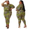 N7636 Amazon Comercio Exterior Europeo y Americano Otoño 2022 Cuello Redondo Estampado Pantalones Lápiz Traje Casual Talla Grande Conjunto de Dos Piezas