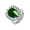 Cinto de rede mercadoria de celebridade anel de calcedônia imitação pedra grande à mostra todo cravejado de diamantes formato pera jade verde ágata ao vivo com mercadoria moda quente fornecimento