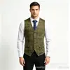 Chaleco retro de ante con estampado de cuadros, cuello en V para hombre, chaleco de traje de un solo botón, ropa formal casual estilo británico