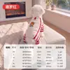 Nueva ropa de otoño e invierno para mascotas con parches de dibujos animados y rayas, chaqueta cálida de forro polar de cuatro patas con accesorio para correa para perros pequeños y medianos