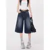 Novos jeans azuis de cintura alta para emagrecer para mulheres, lavados, versáteis, adequados para baixinhas, calças largas de moda de rua, calças cropped estilo americano